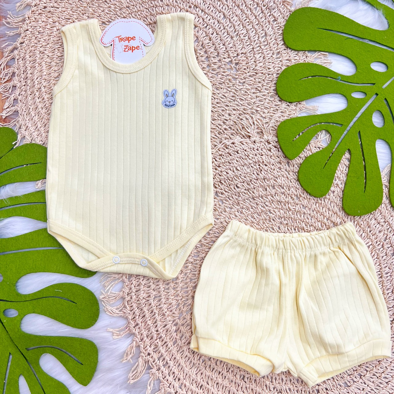 Conj. Body Regata e Short Canelado - Amarelo